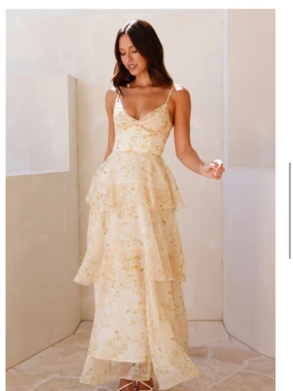 Hello Molly Pale Yellow Floral Tiered Maxi Dress